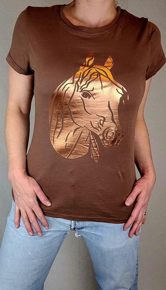 Vintage Early 90s Gold Horse Graphic Tee in Brown 
