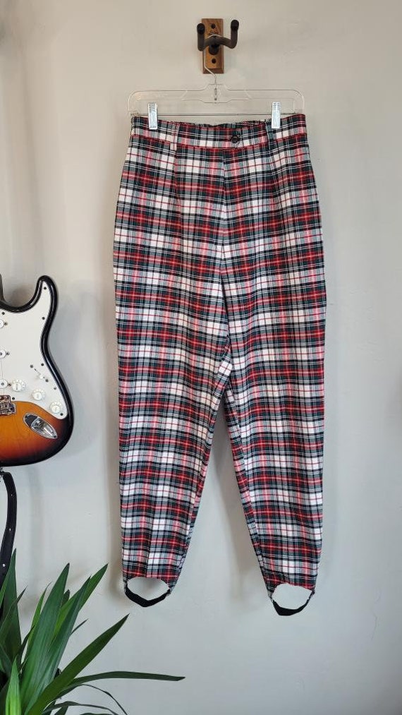 Vintage 1980s Red and Green Plaid Stirrup Pants by