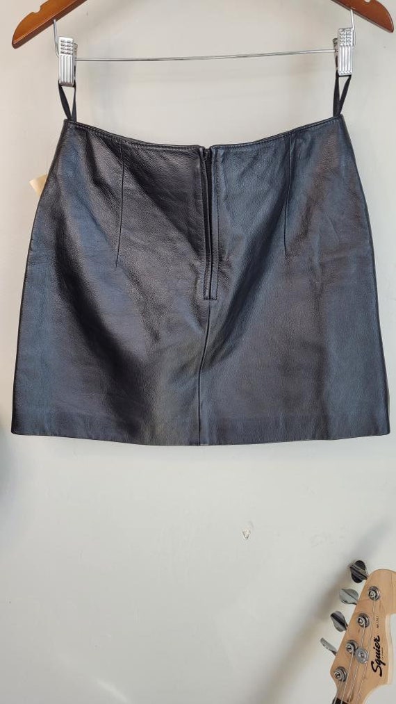 Vintage Early 1990s Black Leather Mini Skirt by W… - image 5