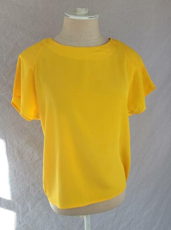 Vintage 1980s Bright Yellow Silky Top by Impressio