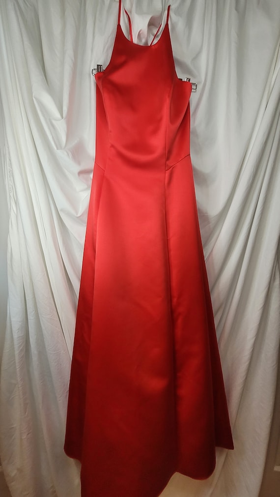 Vintage 1990s Red Halter Full Length Gown by Betsy