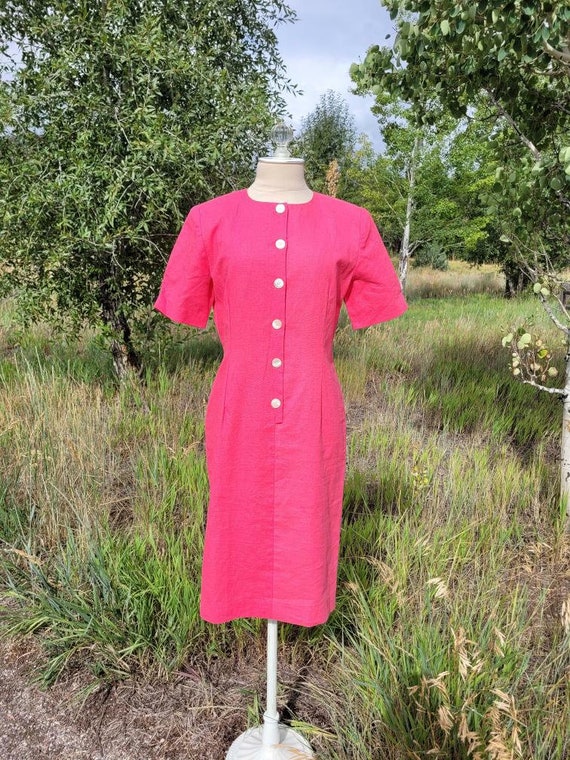 Vintage 1980s Carroll Reed Pink Dress in Size 8