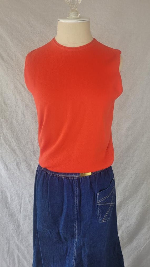 Vintage 1970s Polyester Knit Top in Cherry Orange 
