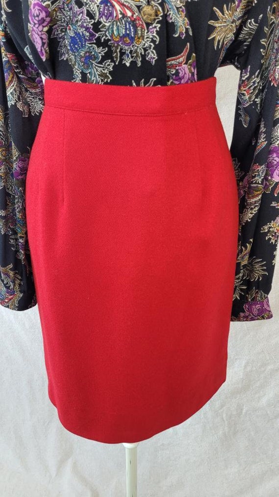 Vintage 1970s Lipstick Red Wool Midi Skirt by Mich