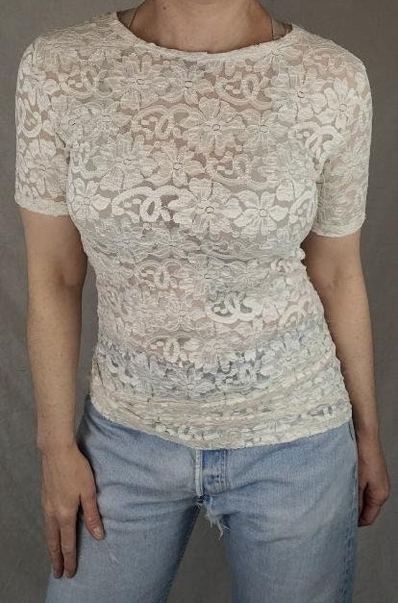 Vintage 1980s Victoria's Secret Sheer Floral Cream