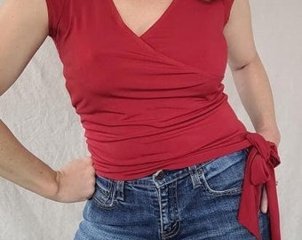 Vintage 1990s Red Deep V Top by Necessary Objects in Size Small