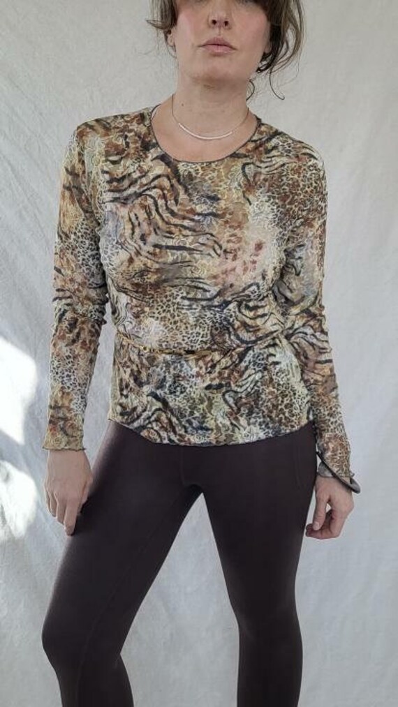 Vintage 1990s Sheer Big Cat Print Top by Hanky Pan