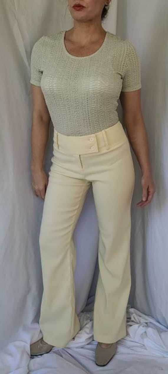 Vintage 80s Does 70s Cream Polyester Pants by La B