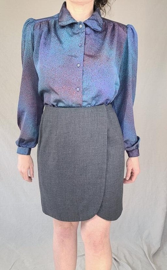 Vintage 1990s DKNY Wool Gray Tulip Wrap Skirt in S