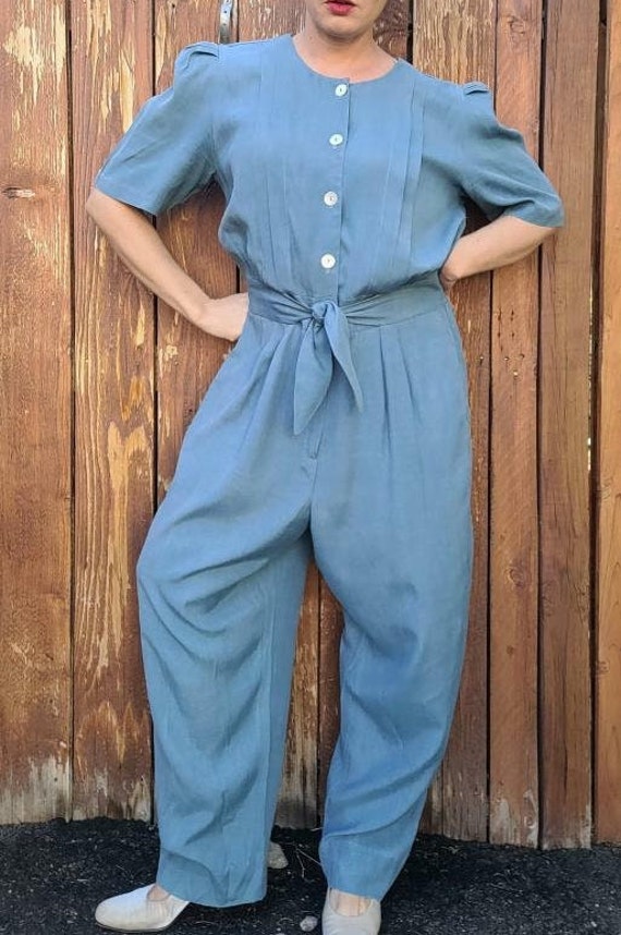 Vintage 1980s Chambray Jumpsuit by Jazz II in Size