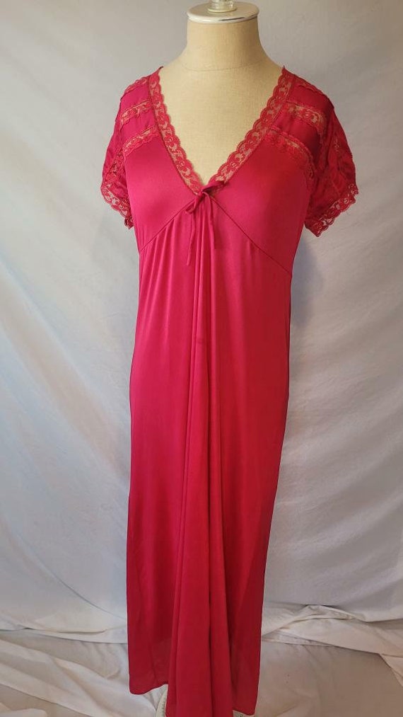 Vintage 1970s Hot Pink Full Lingerie Nightgown by 