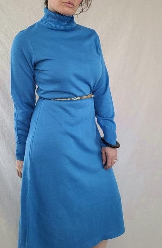 Vintage 1980s Blue Sweater Dress by Just-Mort in S