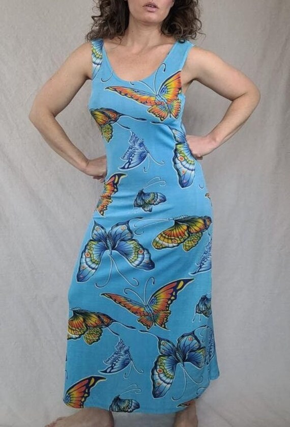 Vintage 1990s Blue Butterfly Maxi