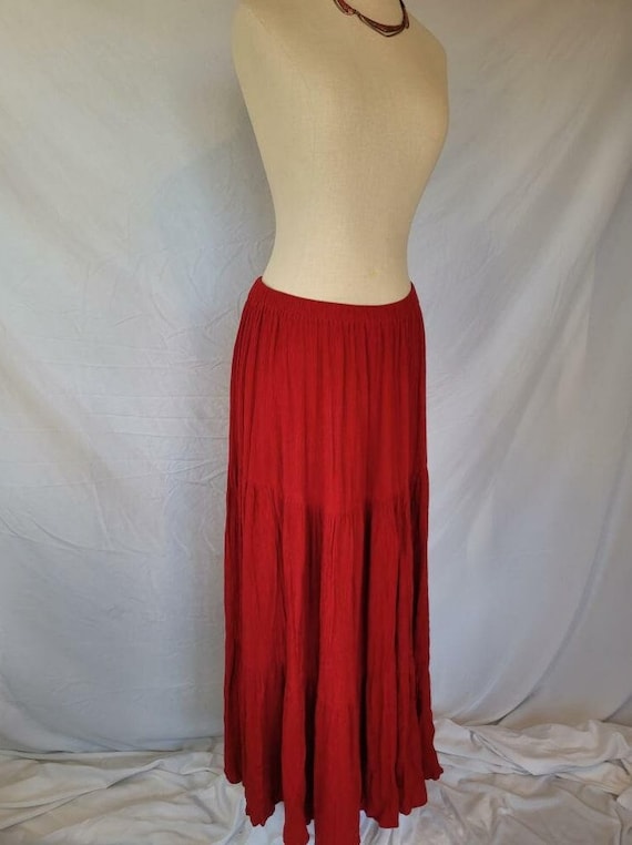 Vintage 1990s Gypsy Skirt in Red With Elastic Wais
