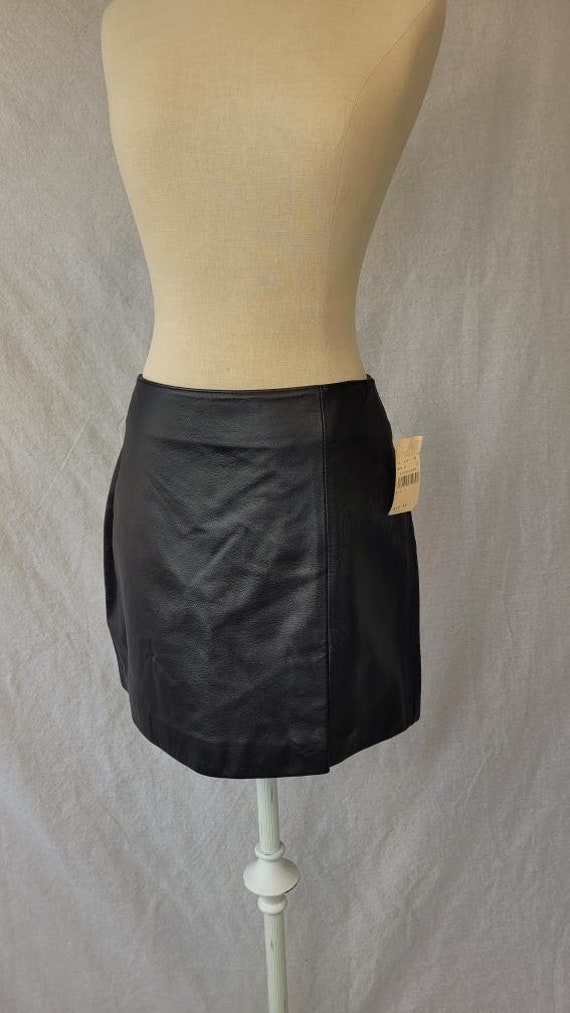 Vintage Early 1990s Black Leather Mini Skirt by W… - image 2