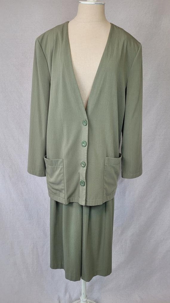 Vintage 1980s Sage Green Blazer and Skirt Set by P