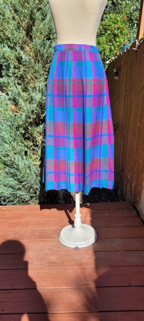 Vintage 80s Midi Plaid Pleated Skirt