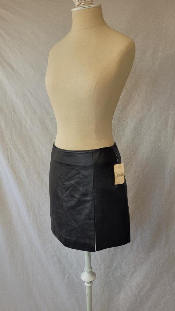 Vintage Early 1990s Black Leather Mini Skirt by W… - image 1