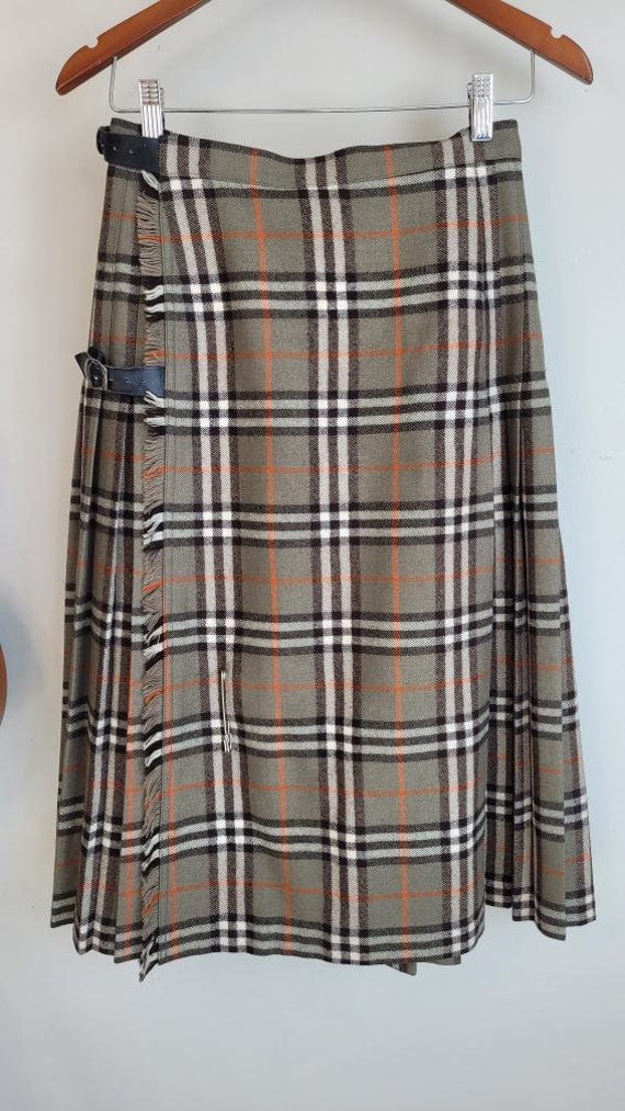 Vintage 1970s Burberrys of London Plaid Wool Kilt 