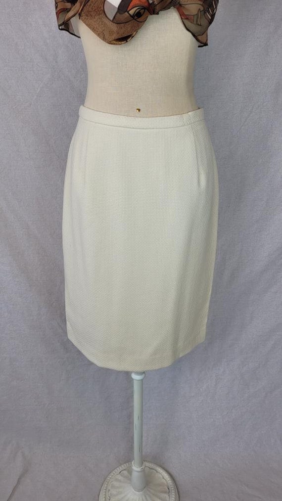 Vintage 1990s White Cream Textured Wool Skirt by S