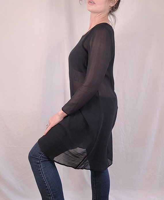 Vintage 1990s Laura Ashley Sheer Black Tunic in S… - image 5