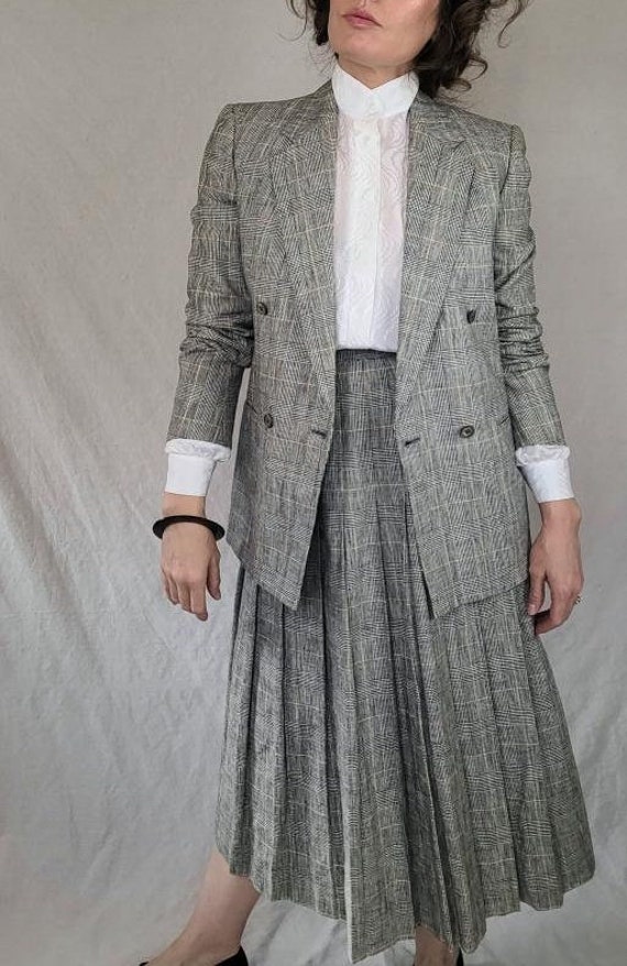 Vintage 1980s Two-Piece Gray Plaid Brooks Brooher… - image 1