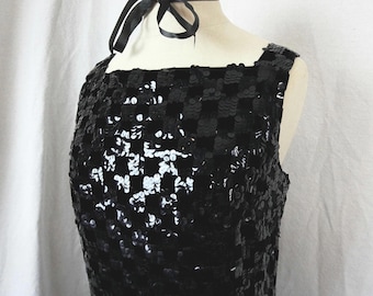 Vintage 1960s Black Sequined Dress by Malcolm Starr in Size Medium