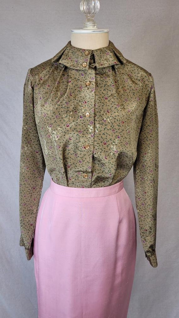 Vintage 1980s Linea V Silky Polyester Taupe Green 