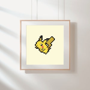 Pikachu - Pokemon Poster, GRATIS digitaal verzamelobject, INSTANT DOWNLOAD, digitale print, pixelkunst, minimalistisch huisdecor (hoge kwaliteit)