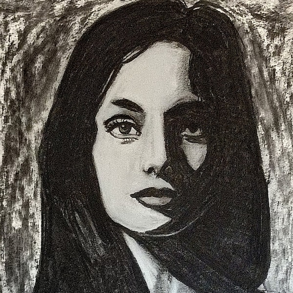 Dessin original fusain -portrait jeune fille- regard expressif -style claire obscur, art émotionnelle dessiné à la main