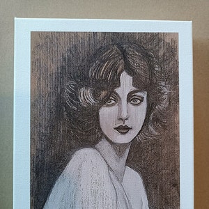 Art print of my Vintage Beauty drawing on linen canvas and fine art print paper, fine art print, vintage art print on linen canvas