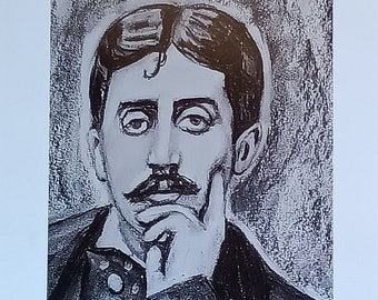 Impression d'art sur papier glacé de mon dessin original de Marcel Proust. Fine Art Print of my original drawing of Proust, Artprint Proust