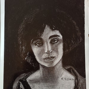 Stampa d'arte, ritratto vintage "Giovane Anais Nin"; stampa fine art su carta lucida con bordo bianco del mio disegno originale a carboncino