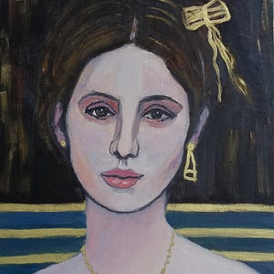 Cuadro al óleo original de Maritsportretter de una belleza clásica con fondo dorado, hecho a mano y firmado por el artista.