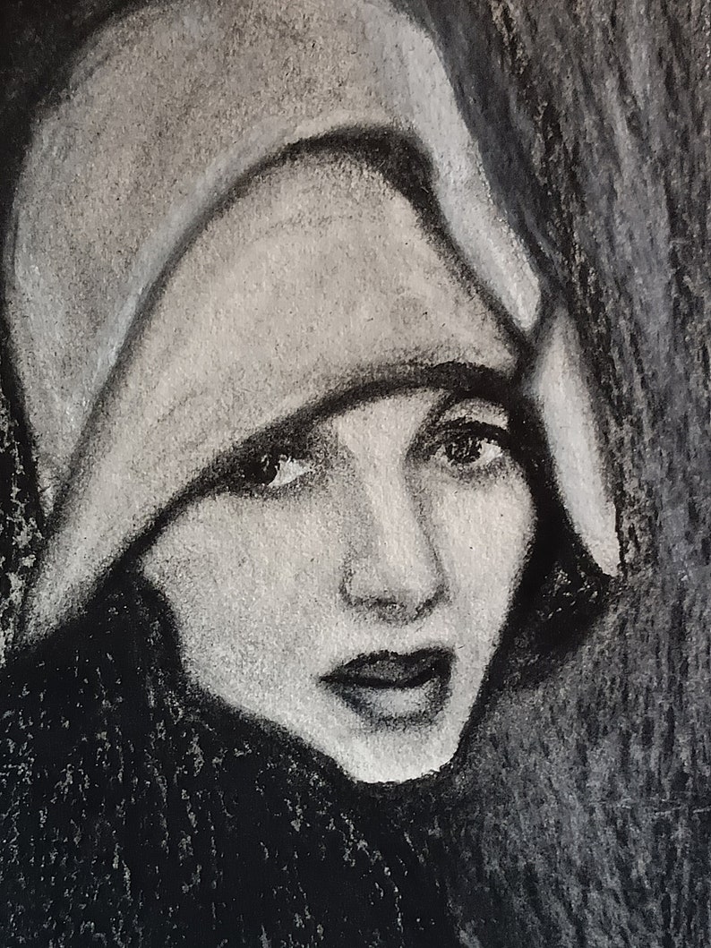 Original Charcoal Art Charcoal Portrait of a Woman in a Hat Etsy