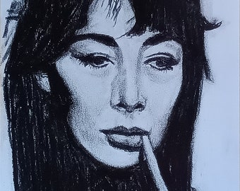 Impresión artística de mi dibujo al carboncillo de Juliette Greco, impresión artística en blanco y negro, retrato de mujer realista, arte figurativo, arte asequible