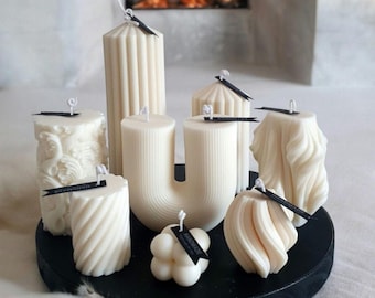 Große U-förmige Kerze, Zweidocht-gerippte Kerze, Moderne Regaldeko-Objekte, Vegane Sojawachs, Einzugsgeschenk, Tierversuchsfrei, Gerillt