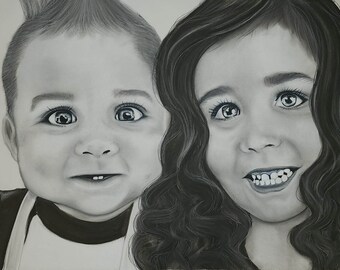 Custom Hand Crafted Black and White Pastel Portrait