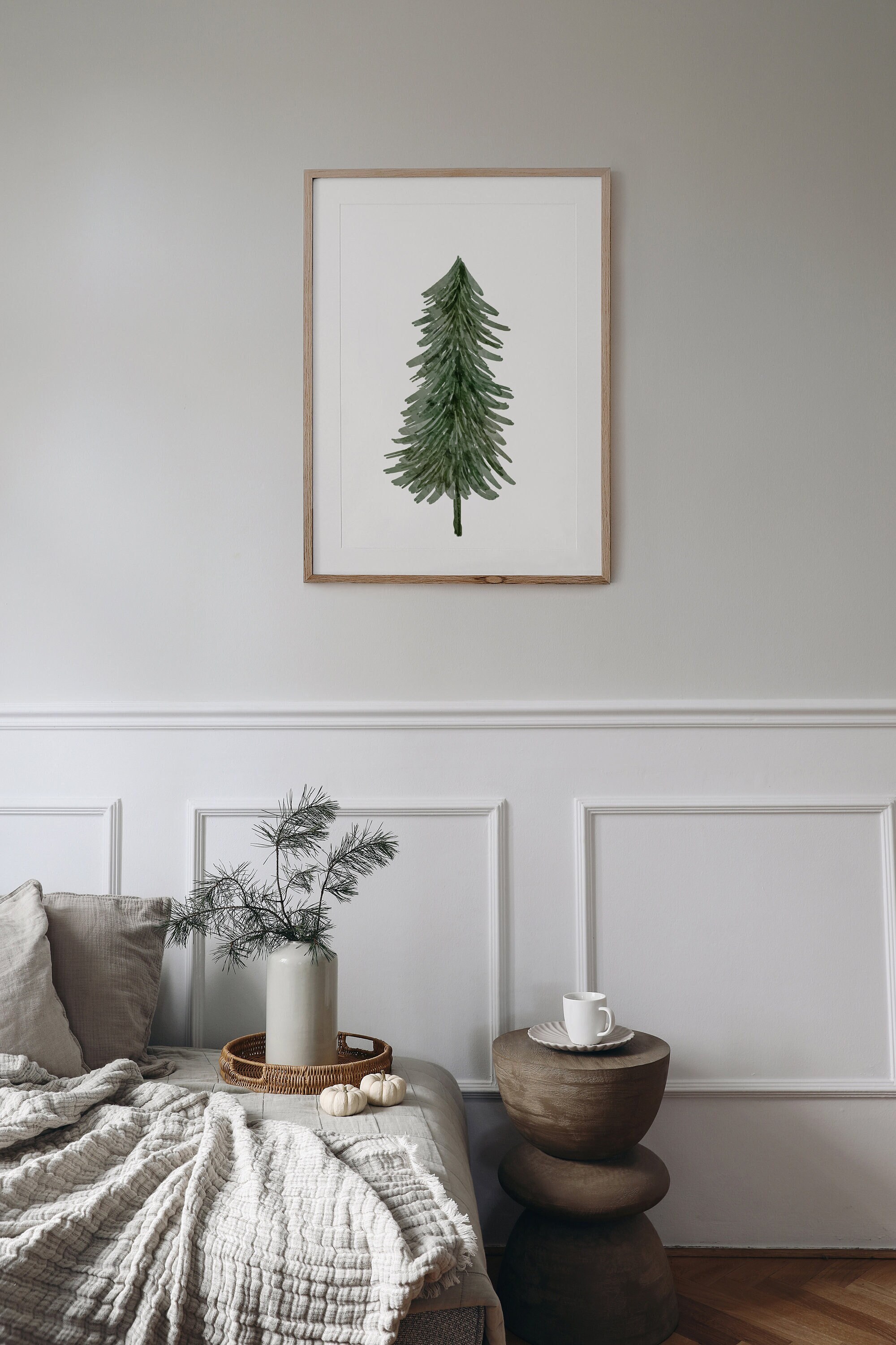 Christmas Tree Printable Art Print, Festive Home Decor, Xmas Wall Art, Modern Watercolor Instant Download