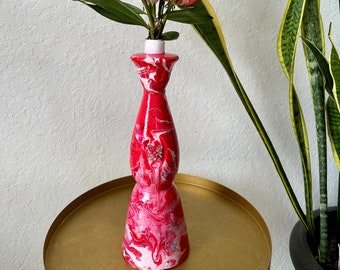 Unique Upcycled Hand Painted Bottle Art | Flower Vase | Home, Office, Party Decor | Table Accent | Fluid Resin Art | recycled Art