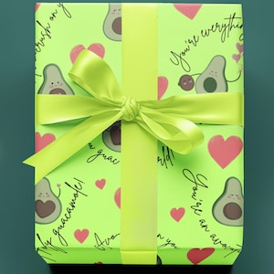 Papel de embrulho personalizado com abacate fofo | Festa de aniversário com guacamole | Papel de presente com abacate | Dia dos Namorados | Aniversário | Presente engraçado | Volta às aulas