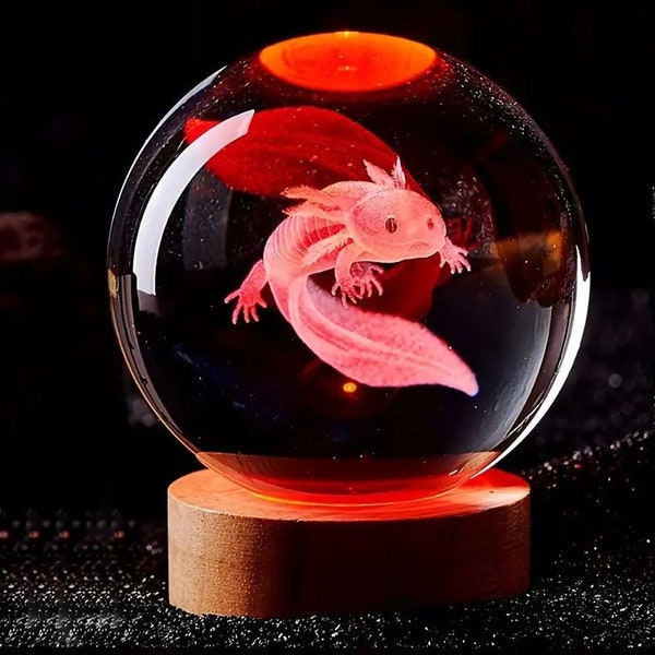 Mignon Axolotl Laser Gravé Boule De Cristal Lampe Multicolore Veilleuse Cadeau D'anniversaire Boule De Verre Salon Chambre Décoration De La Maison