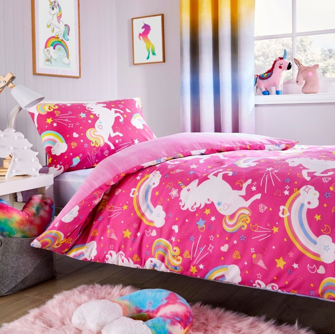 Unicorn Rainbow Duvet Cover Kids Cotton Bedding Set or Sheet Etsy UK