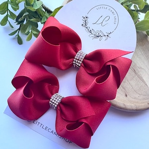 Red Pigtail Hair Bows, Set of 2 Hair bows for Girls, Red Hair Bows, Boutique hairbow, Toddler girl bows, School Uniform hairbows