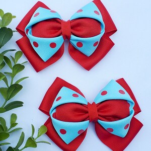 Polka dots red hairbows set, Polka dots red  pigtails bows, Polka dots  Hairbows, Toddlers hairbows,  Red  Pigtails Hairbows