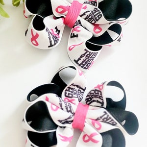 Fight like a girl set of bows, Pigtail hairbows, Awareness pigtail Bows, Pink and white piggies, Toddler hairbows, Girls hairbow,