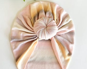 Light Colors Baby Turban, Knotted Soft Knit Cotton Head Wrap