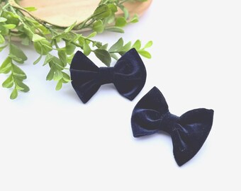Navy Velvet Pigtail Bow Set, Alligator Clip