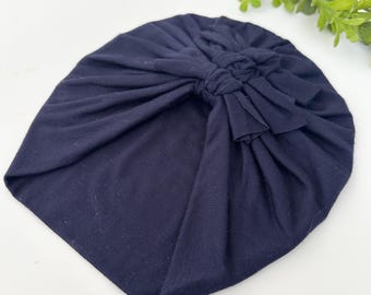 Navy Blue Baby Turban, Knotted Cotton Head Wrap