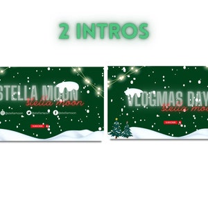 YouTube Branding Kit | Editable Banners, Intros and Outros | 8 Editable Canva Templates | Vlogmas Christmas Red and Green image 2